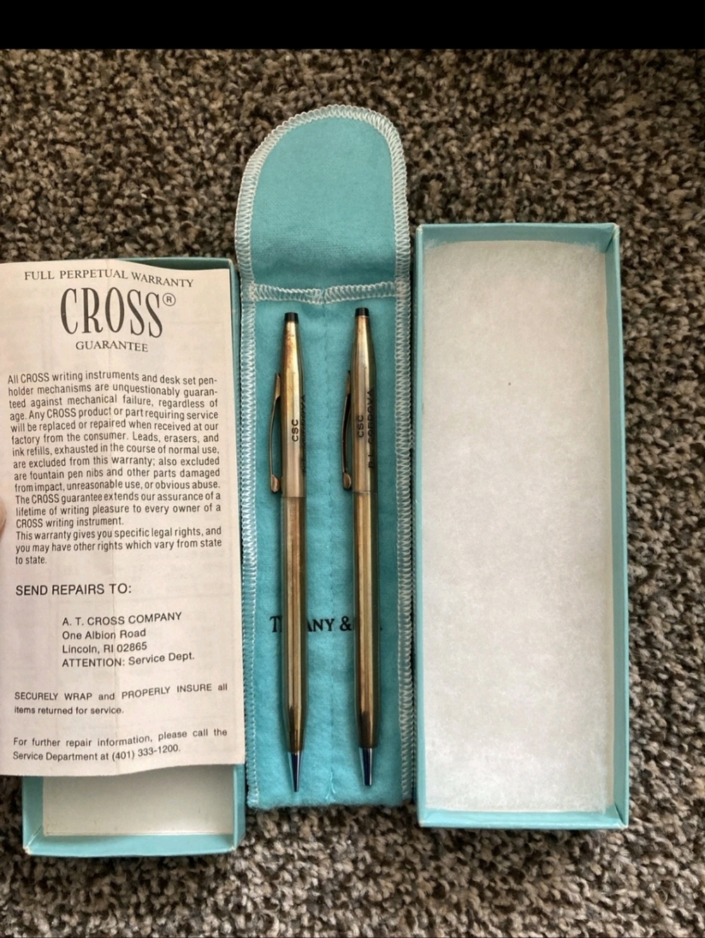 1960 Era Tiffany and Co Real Sterling Silver Cross Company Pen and Pencil Set